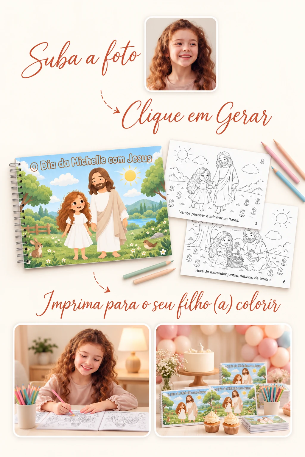 Passo a passo: a foto da criança vira um livrinho de colorir personalizado